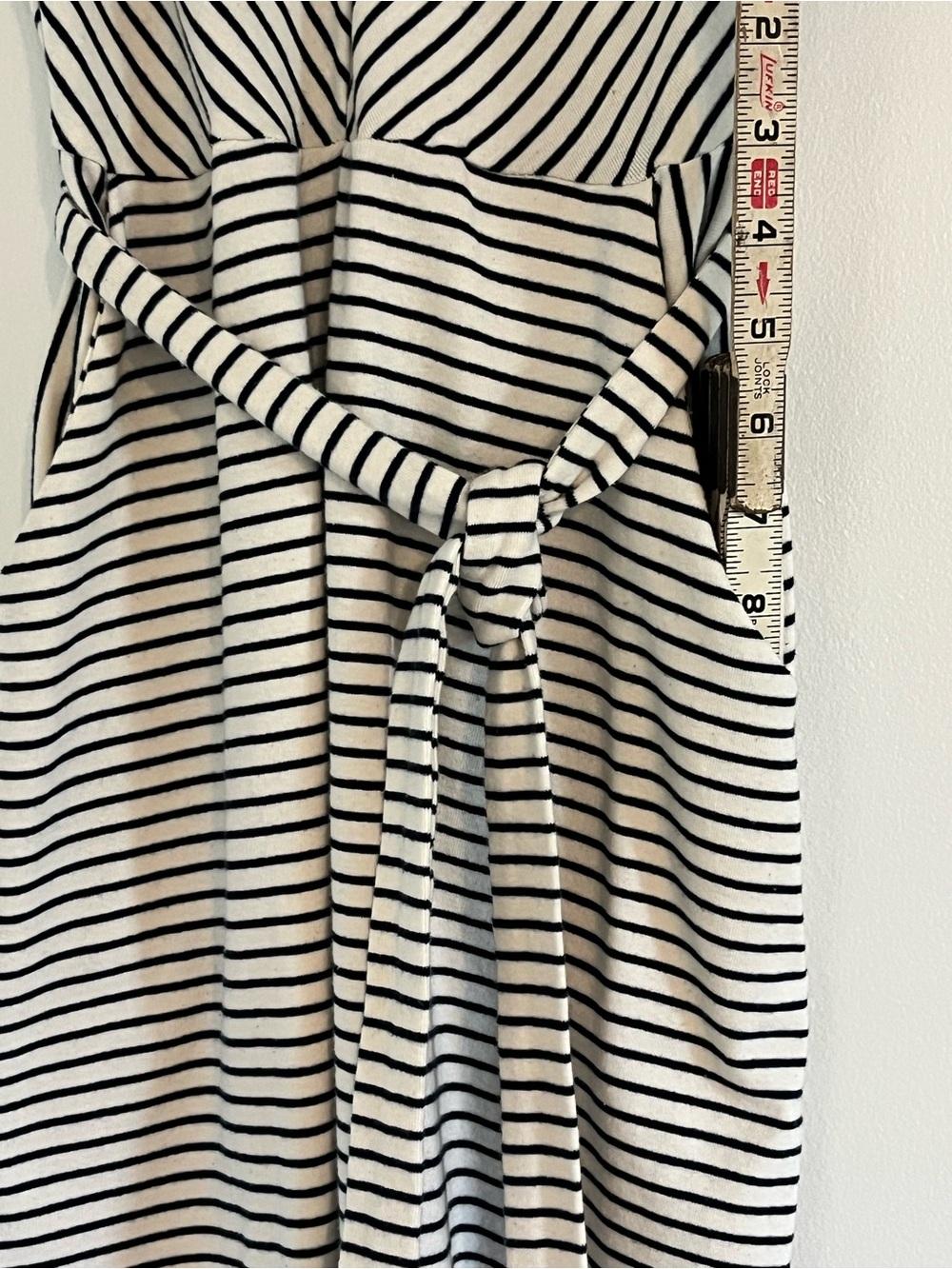 Monteau Sleeveless V-Neck Striped Belted Dress - White/Black Size Small - Picture 5 of 11